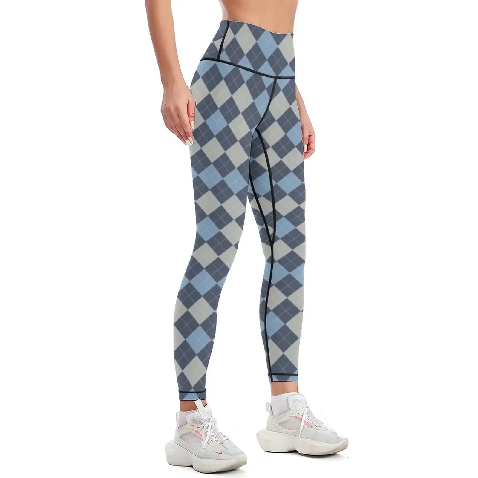 Navy/Carolina Blue Argyle Leggings sporty woman push up sport pants Womens Leggings