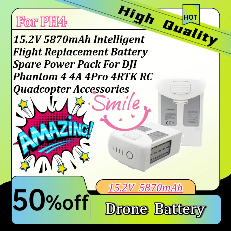 

15.2V 5870mAh Intelligent Flight Replacement Battery Spare Power Pack For DJI Phantom 4 4A 4Pro 4RTK RC Quadcopter Accessories