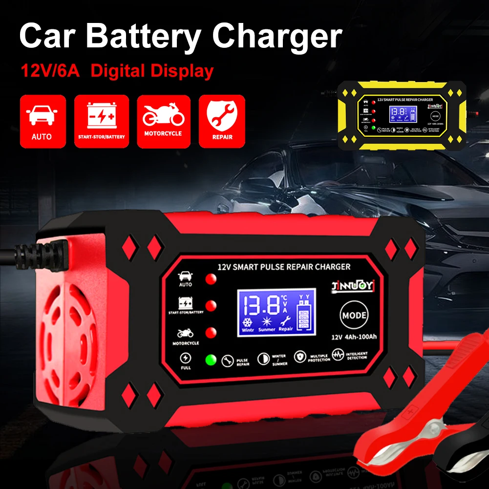 

Full Automatic Car Battery Charger 12V 6A Digital Display Detection Pulse Repair For Car Moto Boat Lead Acid Battery Agm Gel Wet