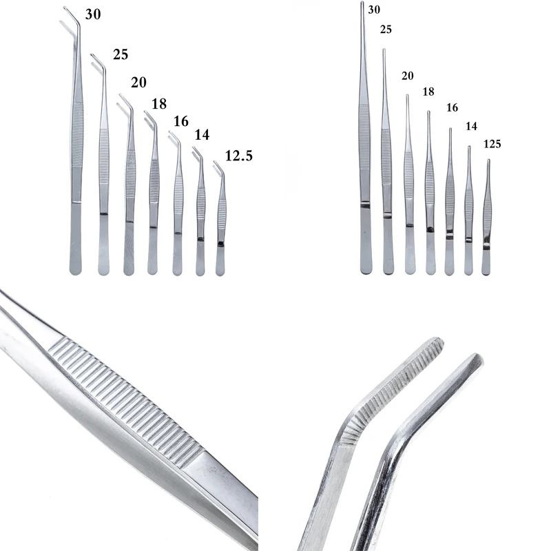 Stainless Steel 12.5cm-30cm Straight Head Elbow Thicken Medical Tools 430 Anti-iodine Medical Tweezers Long Straight Forceps