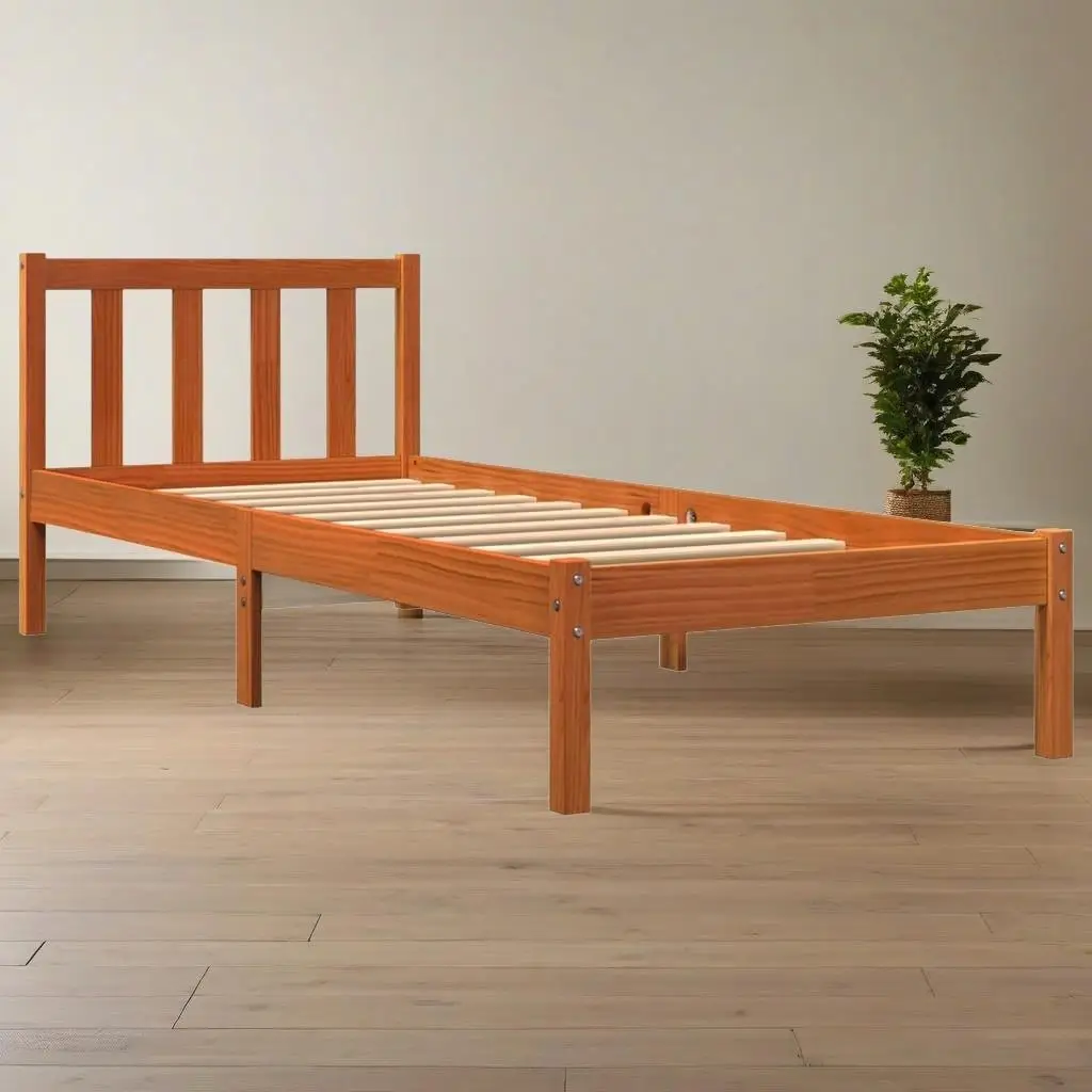 Solid Wood Pine Bed Frame 90x190 cm - Wax Brown Finish, Single Size (Mattress Not Included)