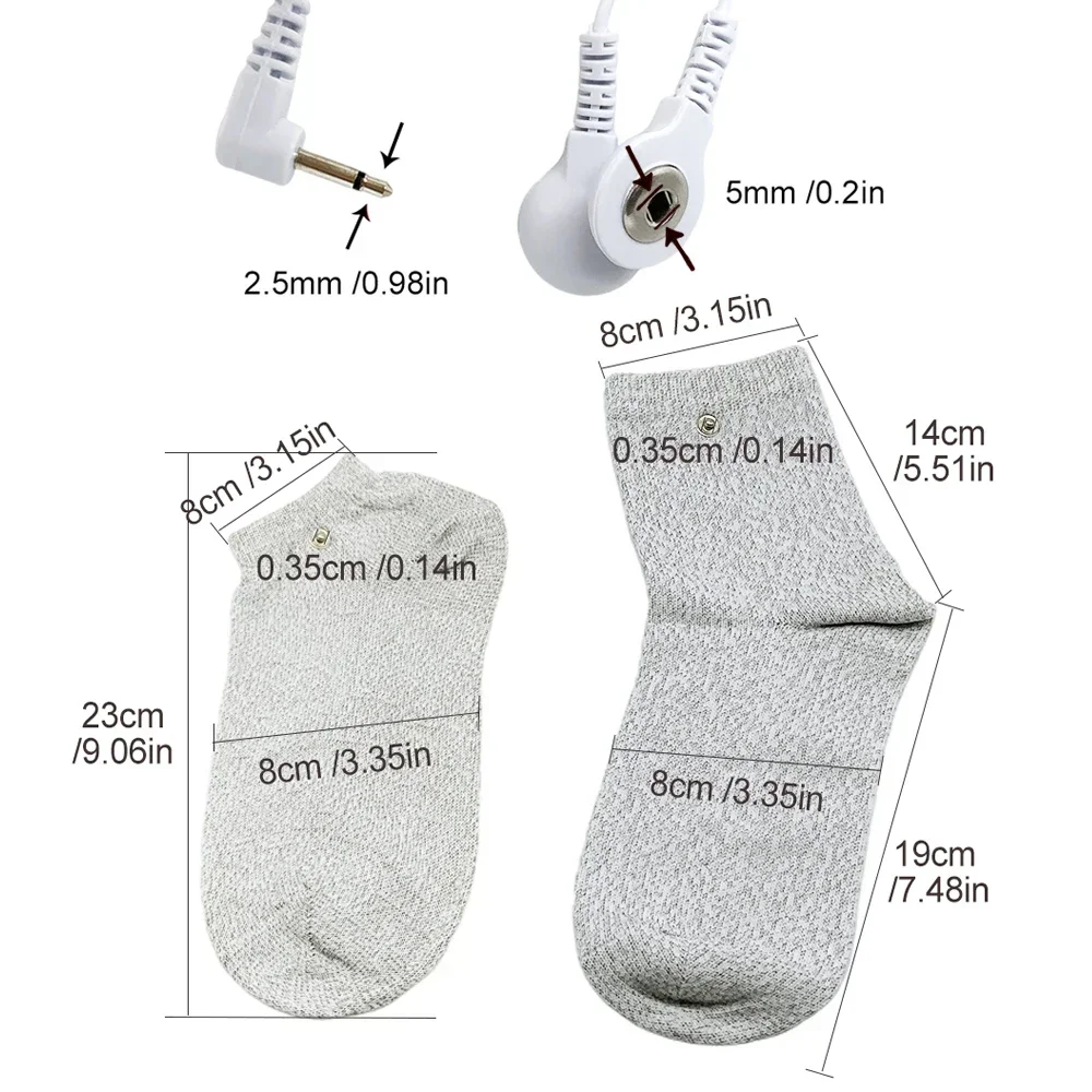 Conductive Silver Fiber Socks Tens EMS Electric Foot Massage Therapy Sock Cable Electrode Pads for Digital Massager Muscle Relax