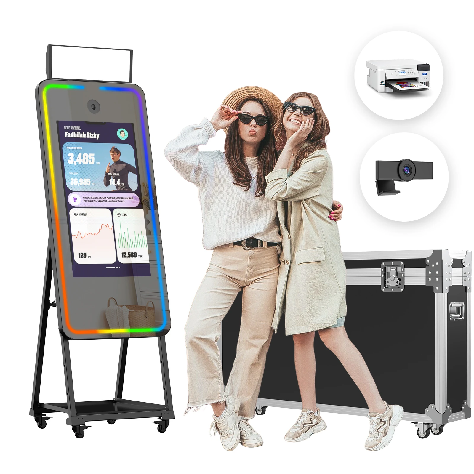 Cabine fotográfica espelhada de 65 polegadas com tela sensível ao toque de 32 polegadas Magic Selfie Mirror Photo Booth Lcd Digital Signage Máquina de casamento