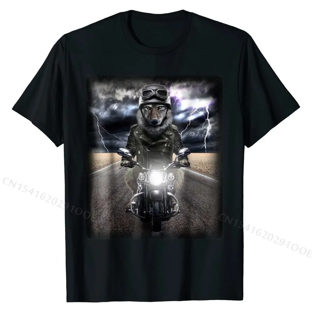 T-Shirt, Mean Biker Wolf Cruising on Motorcycle in Highway Cotton Men T Shirts Funny Tops Shirt Newest Customized