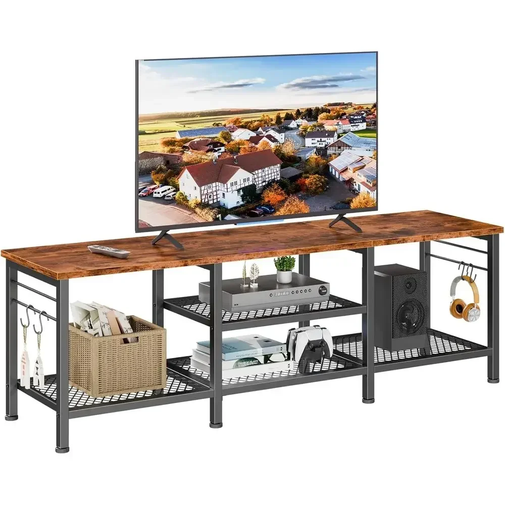 65 TV Stand with Open Shelves, Entertainment Center for Living Room, Bedroom, Rustic Brown