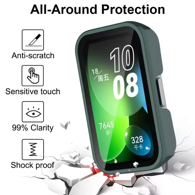 Huawei Band 10 HD用PCケース+強化ガラスフィルム、防塵・耐衝撃バンパーカバーシェル、Huawei Band 9/8 Correa用