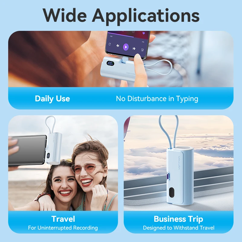 Vention بنك طاقة صغير 4800 مللي أمبير 22.5 واط نوع C PD شاحن سريع بطارية احتياطية خارجية باور بانك محمول لهاتف آيفون وسامسونج وشاومي