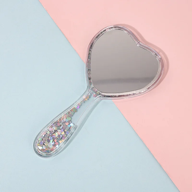 Fai Yun-Miroir de maquillage en forme de cœur, mignon, transparent, sables mouvants, petit cadeau, paillettes, déterminer