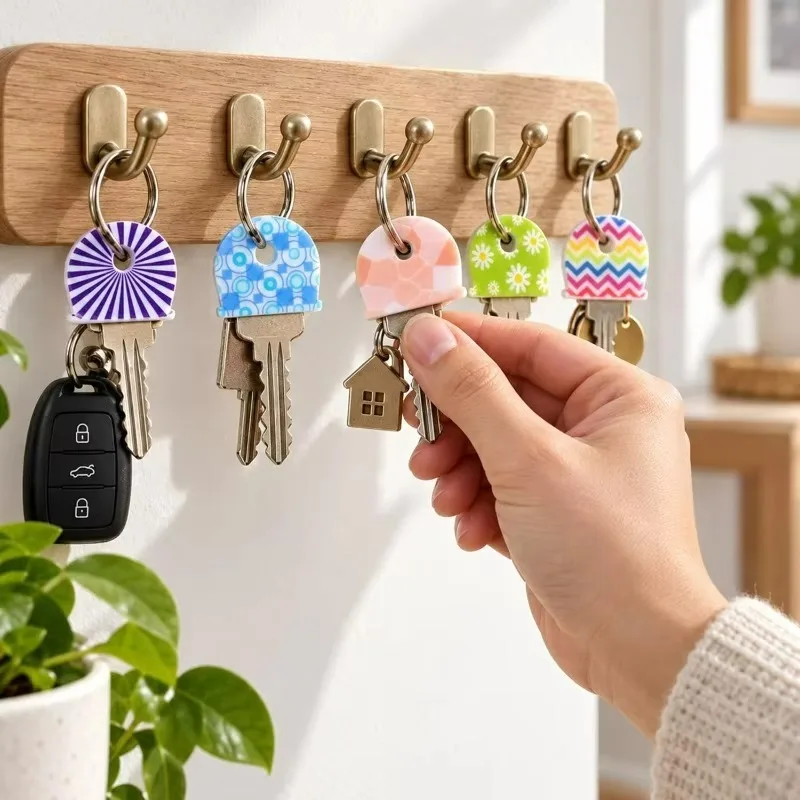 6/60Pcs Silicone Key Covers Colorful Printed Key Caps Soft Flexible Key Identifiers Protective Sleeves Easy Slip on Case for Key