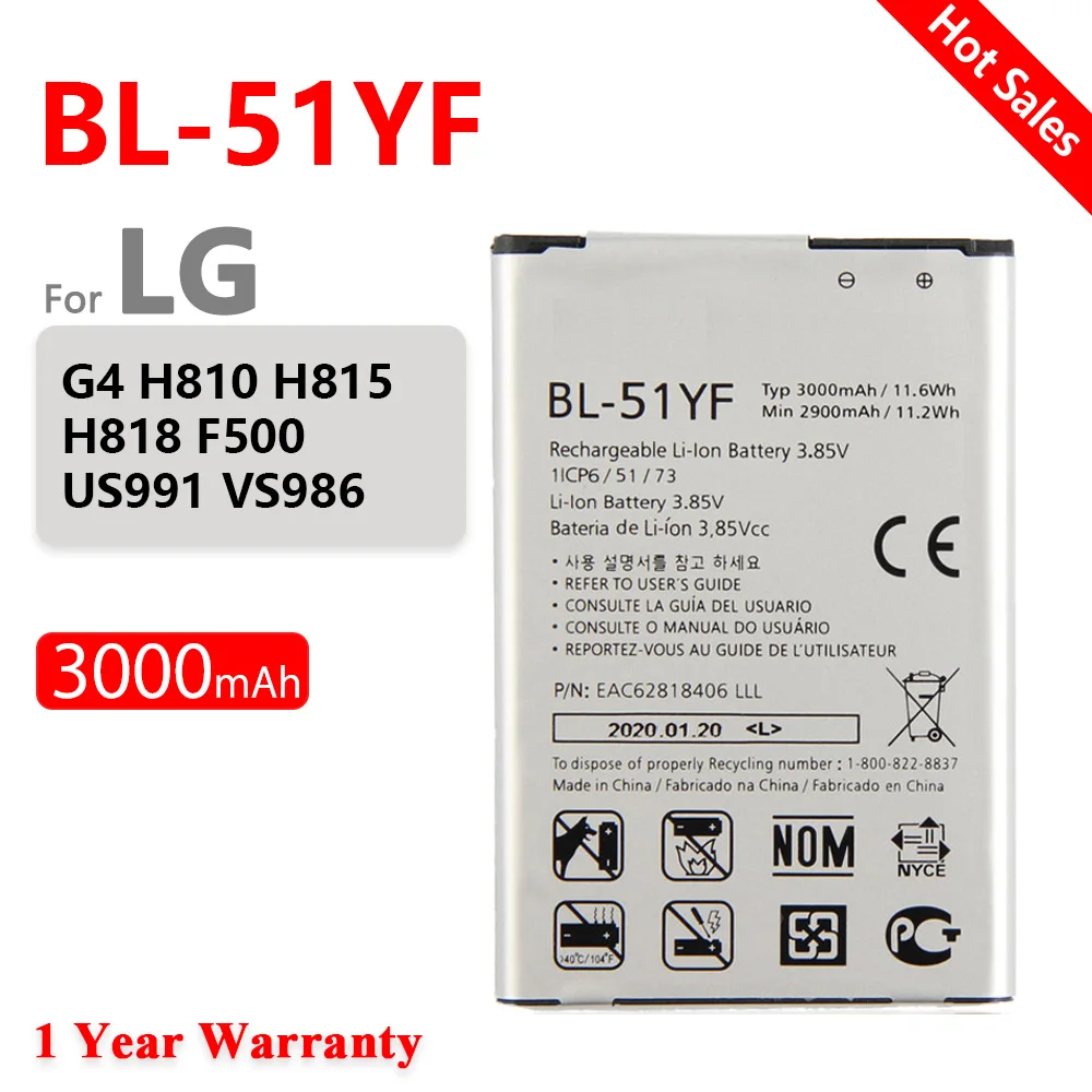 

BL-51YF BL51YF BL 51YF 3000mAh Mobile Phone Battery for LG G4 H810 H815 H818 F500 US991 VS986 High Quality Bateria Batteries