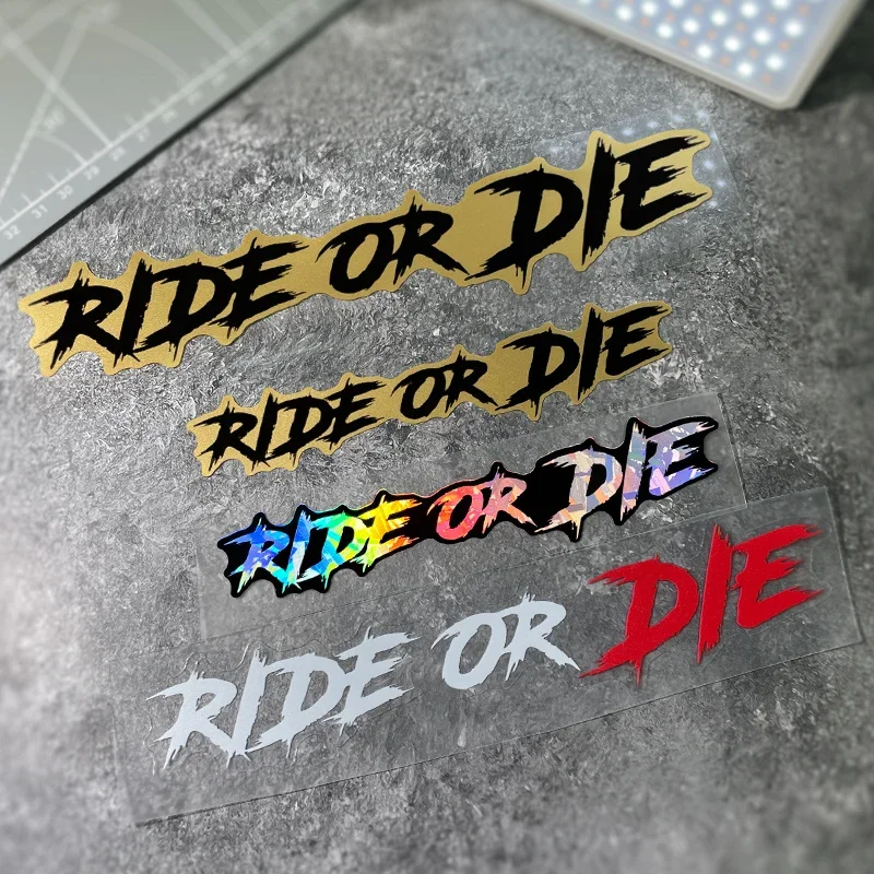 2Pcs Ride Or Die Partner Stickers Gold Holographic Vinyl For Car Fuel Tank Helmet Window Decor