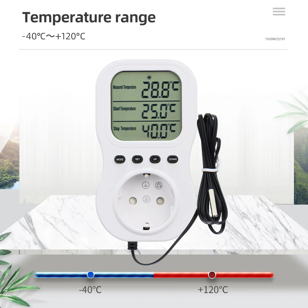 Interruttore termostato intelligente Presa timer digitale LCD Regolatore di temperatura multifunzione Presa di riscaldamento e raffreddamento con sensore NTC
