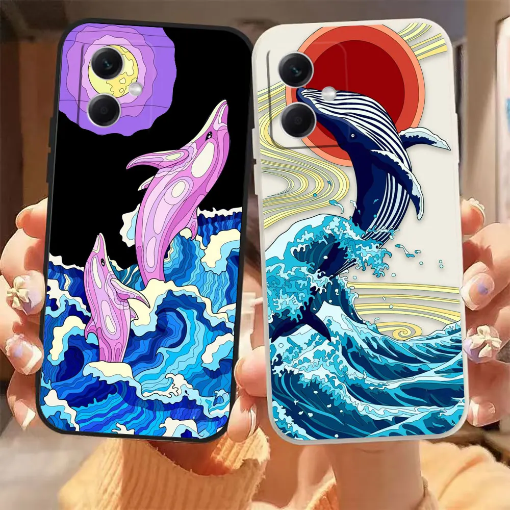 

Sea Wave Dolphin Whale Phone Case For Redmi Note 9 12 11 11T 12S 11S 10 8 PRO PLUS 4G 5G Colour Liquid Case Fundas Shell Capa