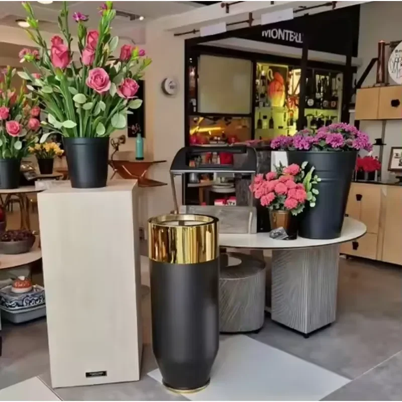 for Glass Fiber Flower Pot Stainless Steel Floor to ceiling Large Vase Modern Hotel Shopping Mall Decorative Flower Pots