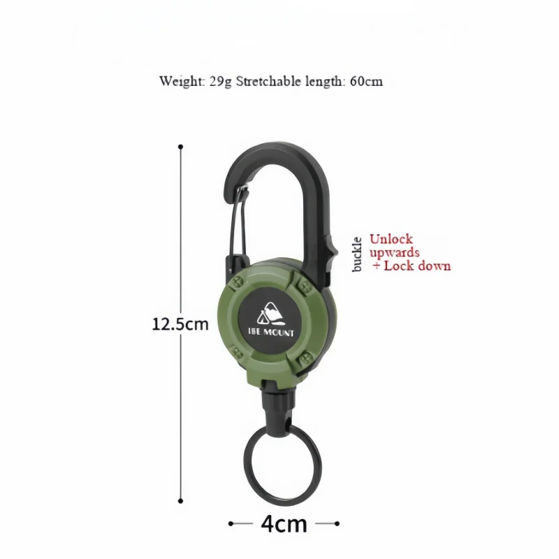 ISE MOUNT Outdoor Lockable Easy-to-Pull Buckle Steel Wire Rope Multi-Function Keychain Rebound Anti-Lost Rope Easy-to-Pull