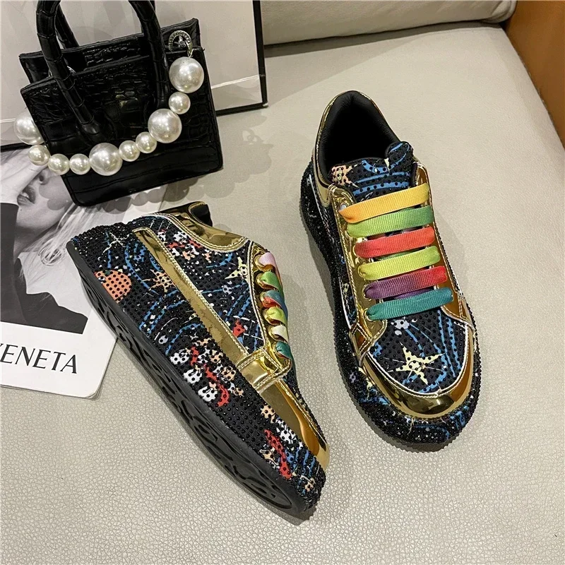 Top Quality Sneakers Women Skating shoes 2024 Rhinestone Women Loafers Platform Fashion Shiny Women\'s Casual Shoes zapatos mujer