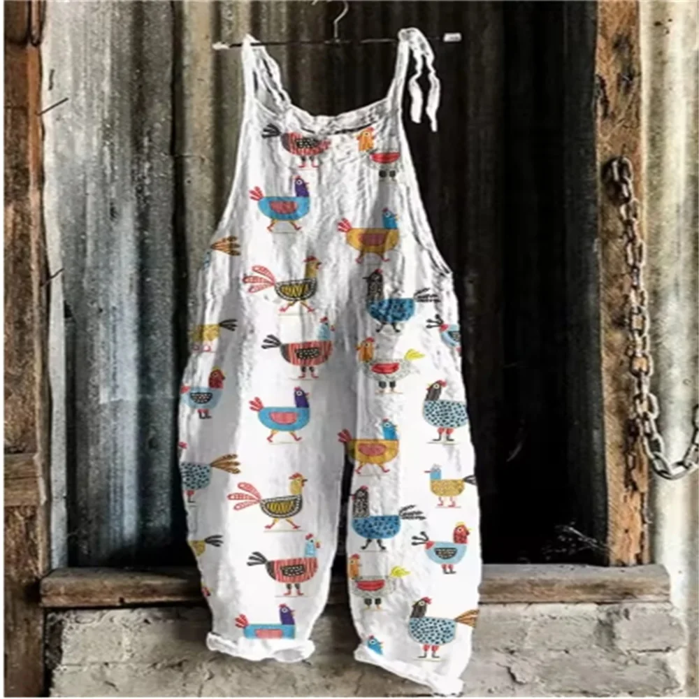 202 Summer Women's Breathable One-Piece Pants, 3D Cartoon Chicken Print Trendy Daily Casual Comfortable One-Piece Pants