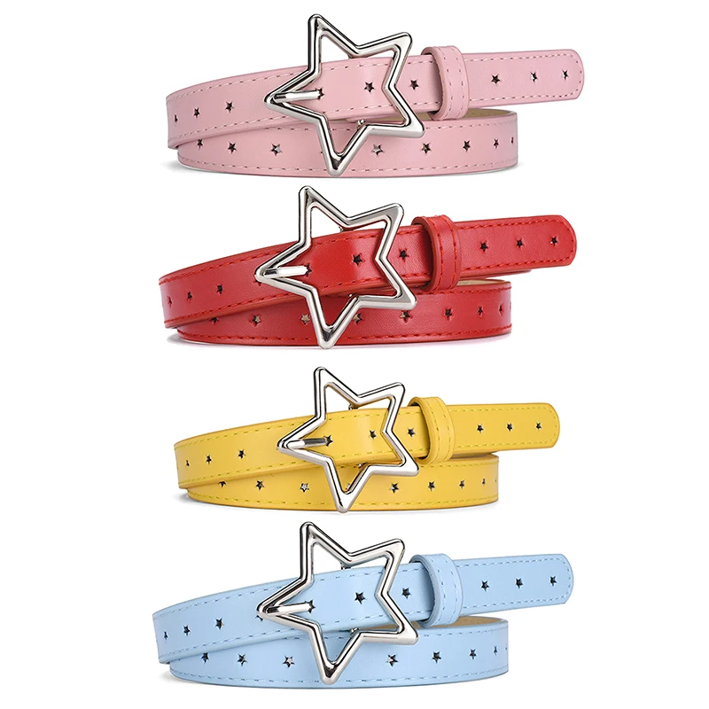 Fashion PU Leather Pentagram Buckle Waistband Elegant Waistbands For Women Girls Sweet Dress Pants Decoration Waist Belt