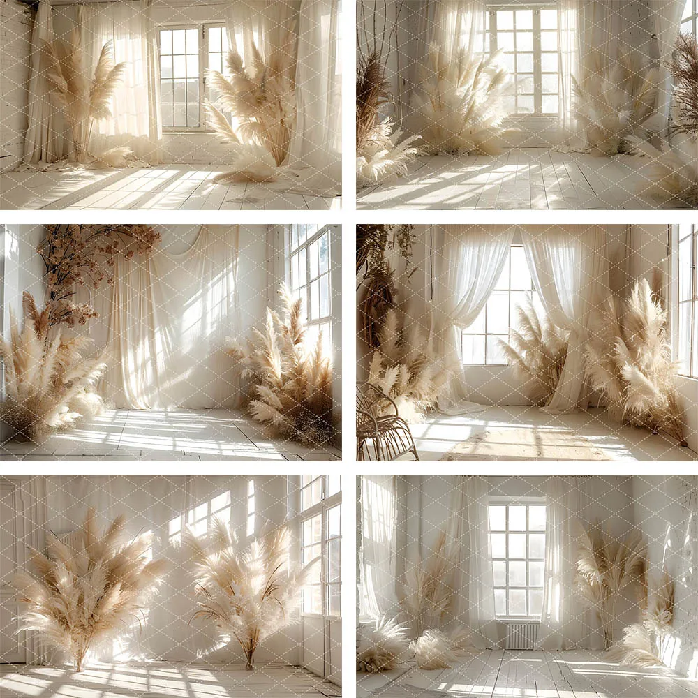 

Mehofond Photography Background Boho Pampas Grass Adult Birthday Party Wedding Pregnant Portrait Window White Wall Backdrop