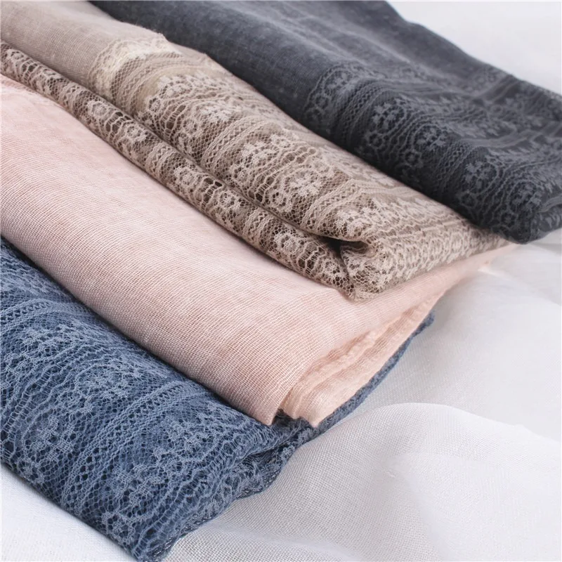 Korean Lace Patchwork Cotton and Linen Scarf Women\'s Linen Versatile Styles Thin and Long Winter Solid Color Silk Shawl