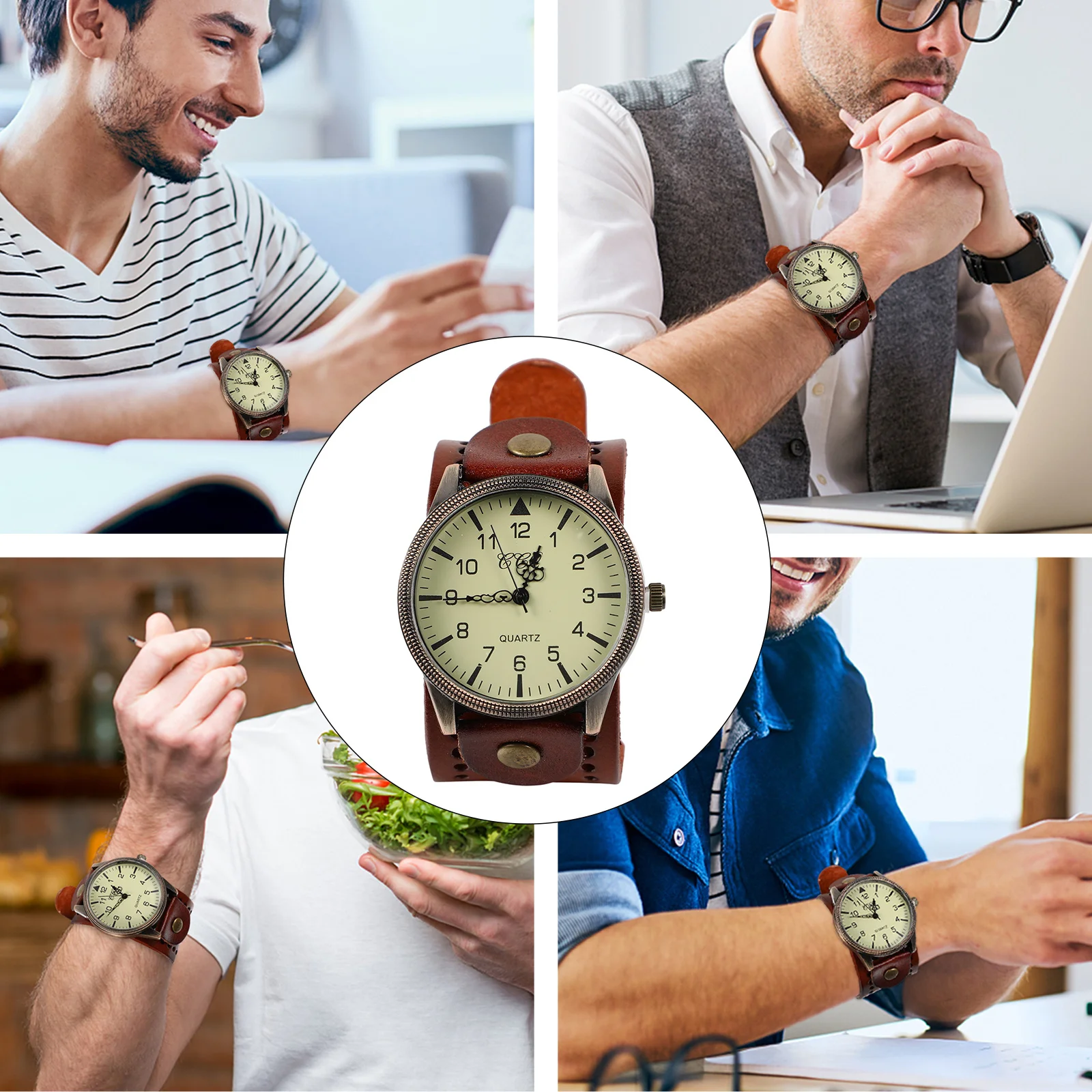 Band Men'S Quartz Watch Vintage Style Sturdy Wristwatch For Wear Comfortable Closure Gift For