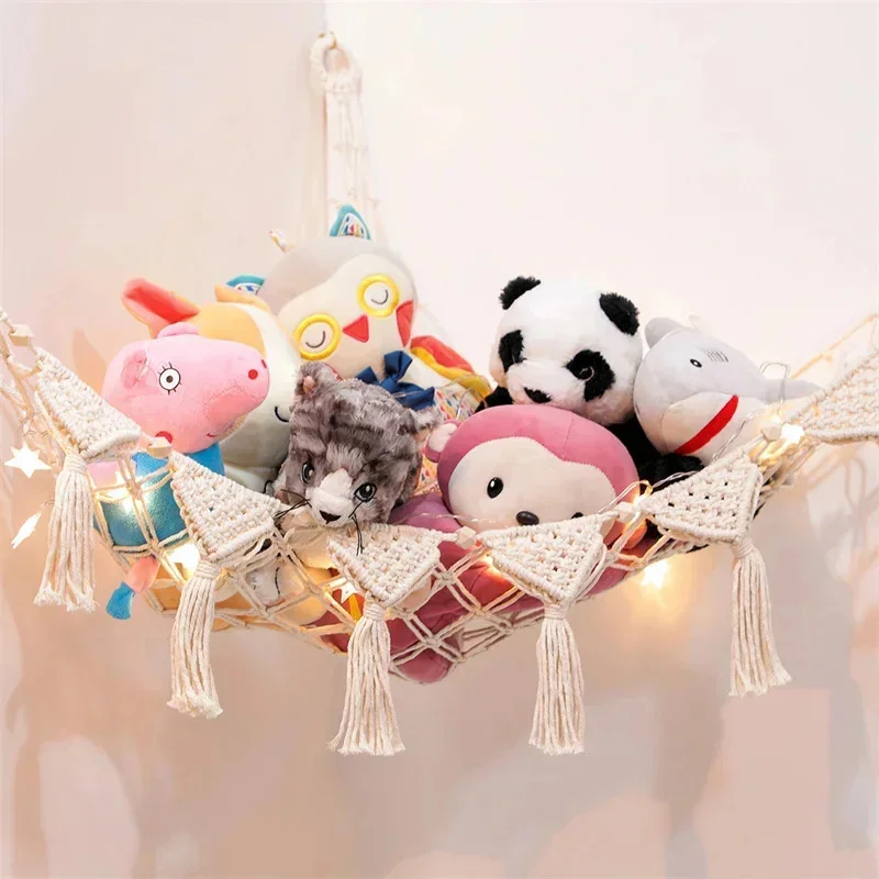 

Handwoven Wooden Home Decor Large Macrame Cat Toy Hammock Hanging Swing Pocket Basket Triangle Plush Toy Storage Accessories