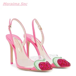 2025 Summer Sweet Women's Sandals Pointed Toe Diamond Love Leather Buckle Strap Cute Hollow PVC Comfortable Wedding Dress Shoes