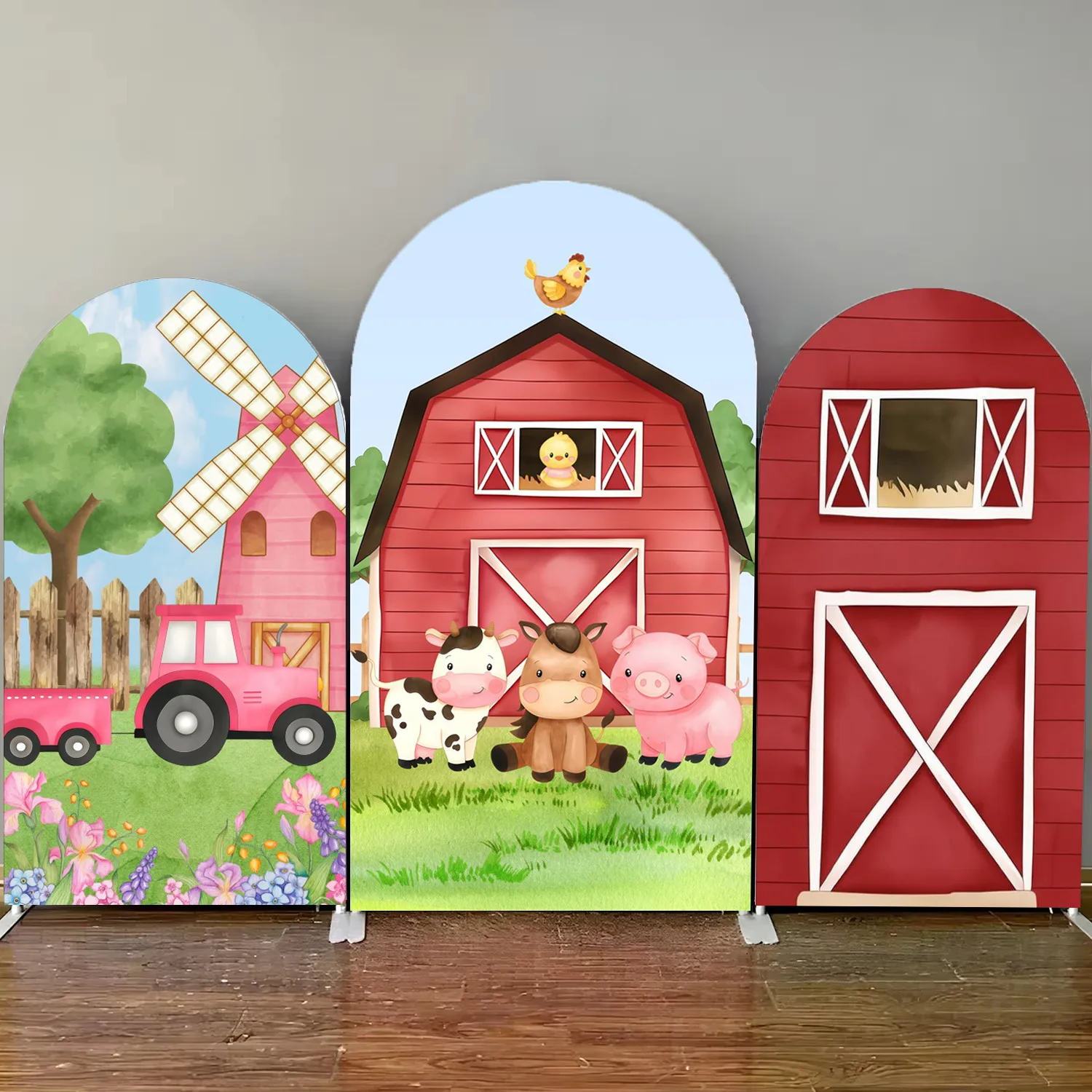 Farm Animals Theme Arch Backdrop Cover Ren Barn Tractor Windmill Baby Shower Kids Birthday Party Decor Elastic Arched Background