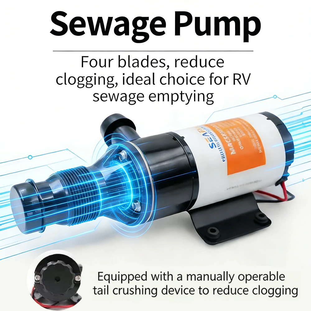 Large-displacement Sewage Pump with Cutting Blades Ideal for RVs Yachts Fish Tanks and Aquariums Drainage