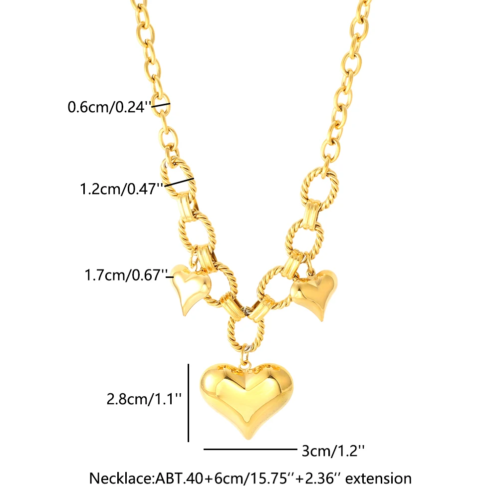 Smooth Stainless Steel Thick Heart-Shaped Pendant Necklace Gold Finish Waterproof High-Quality Jewelry Recommendation for Women