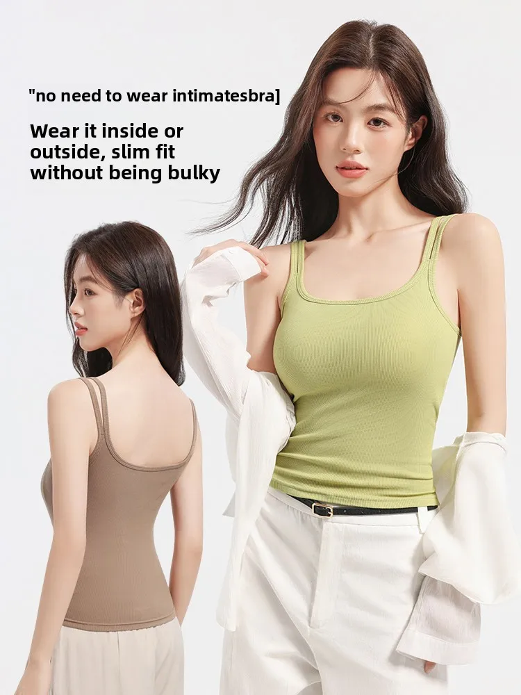 

Женская майка-топ Slim Fit с интегрированными чашечками для груди, базовая, однотонная, для ношения как нижнее белье или верхняя одежда