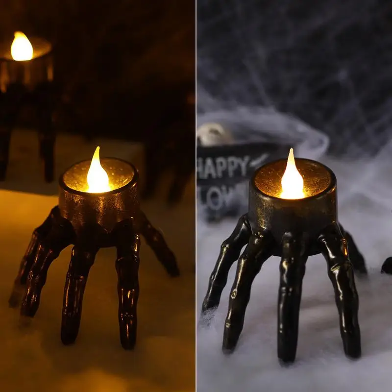 

LED Tealight Candles Scary Skeleton Hand LED Tea Light 8.5cm/3.3inch Flameless Tea Lights Candle Lamp For Halloween Party Supply