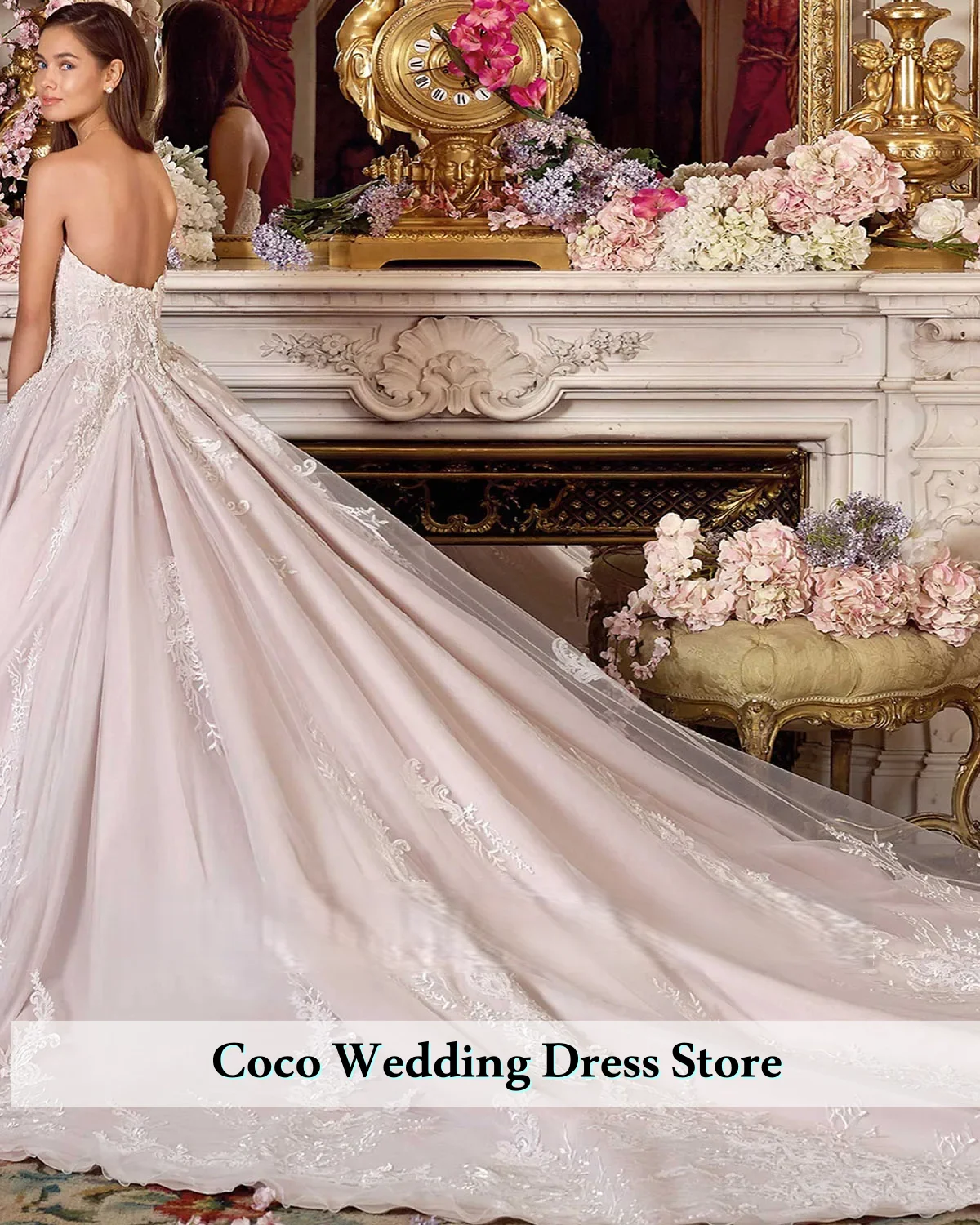 ชุดแต่งงานสุดหรูแบบสั่งตัดพิเศษ สไตล์โรแมนติก แบบเกาะอก สำหรับเจ้าสาว ชุดเจ้าสาวสำหรับผู้หญิง เสื้อผ้าผู้หญิง