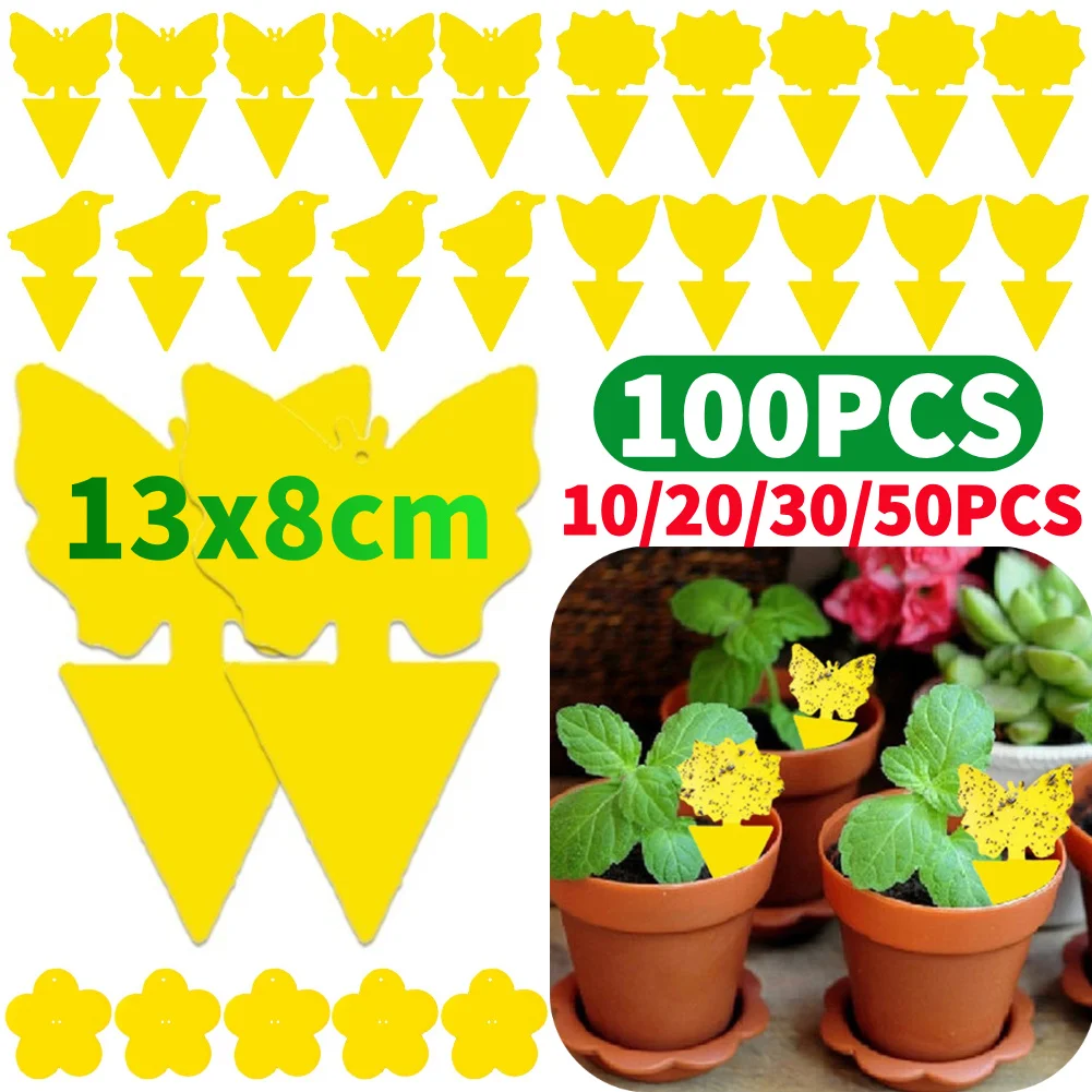 10-100 pièges collants jaunes ultra-résistants double face pour insectes, mouches et nuisibles, attrape-insectes pour plantes d'extérieur