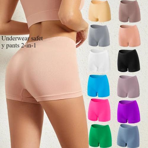 Imagen 1 del producto Ropa interior sin costuras para mujer, pantalones de seguridad 2 en 1, pantalones cortos sin cuña para mujer, pantalones cortos de Yoga, Boxers, pantalones cortos para niño, bragas, ropa interior