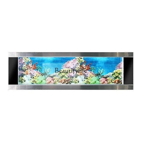 

Wall-mounted ecological fish tank stainless steel silver brushed aquarium wall