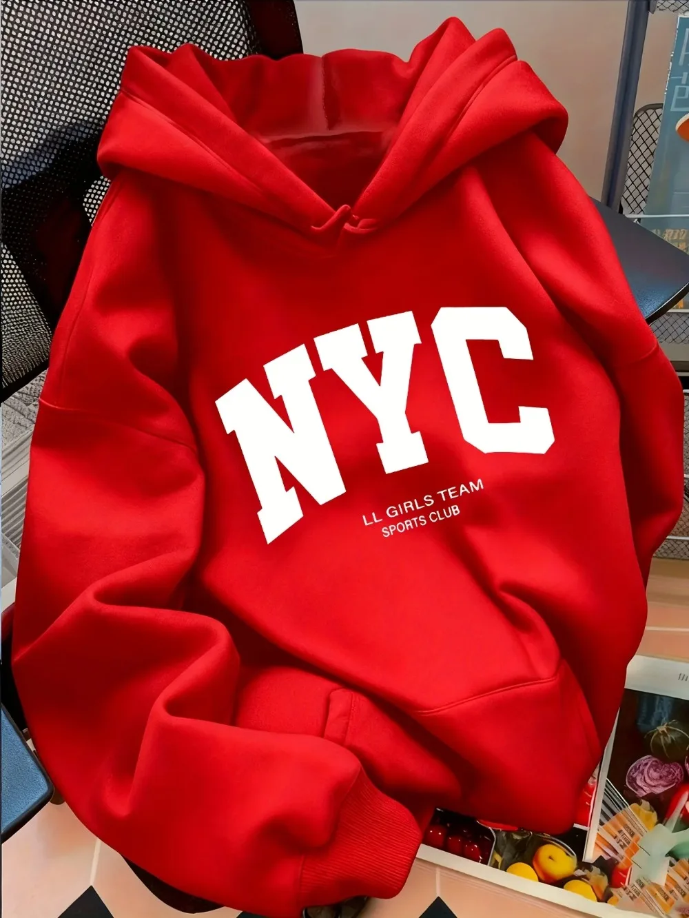 Damen-Kapuzenpullover mit NYC-Muster, lockerer Schnitt, bequemer Stoff, lässiger Frühling/Herbst-Pullover, Streetwear, Y2k-Kleidung – Detail 6