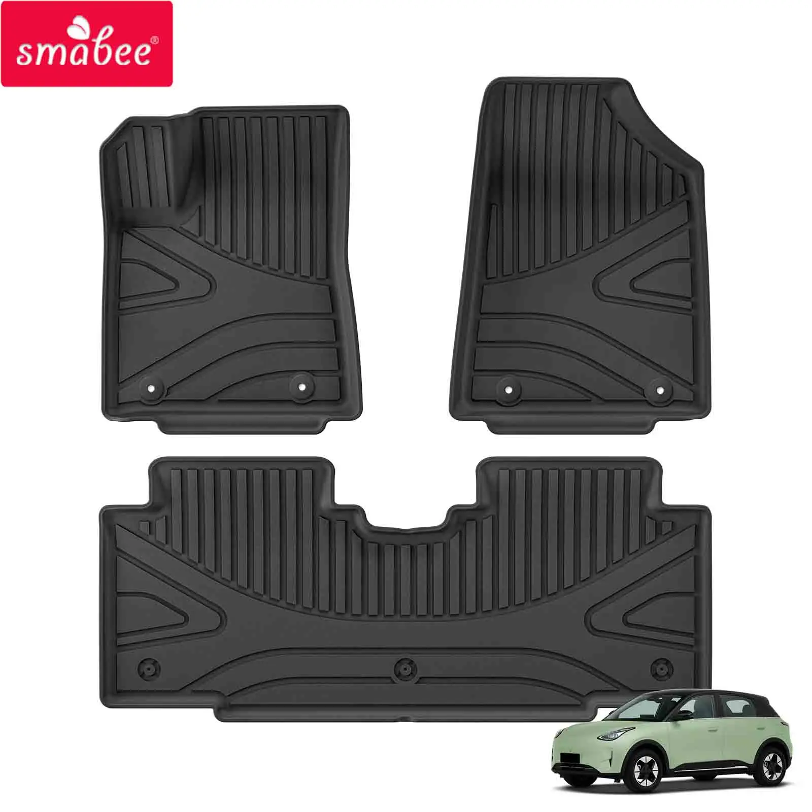 Smabee Left Hand Drive for Geely EX2/Geely E2/Xingyuan 2025 2026 TPE 3D Car Floor Mats Foot Pad 3PCS Set Black Accessories