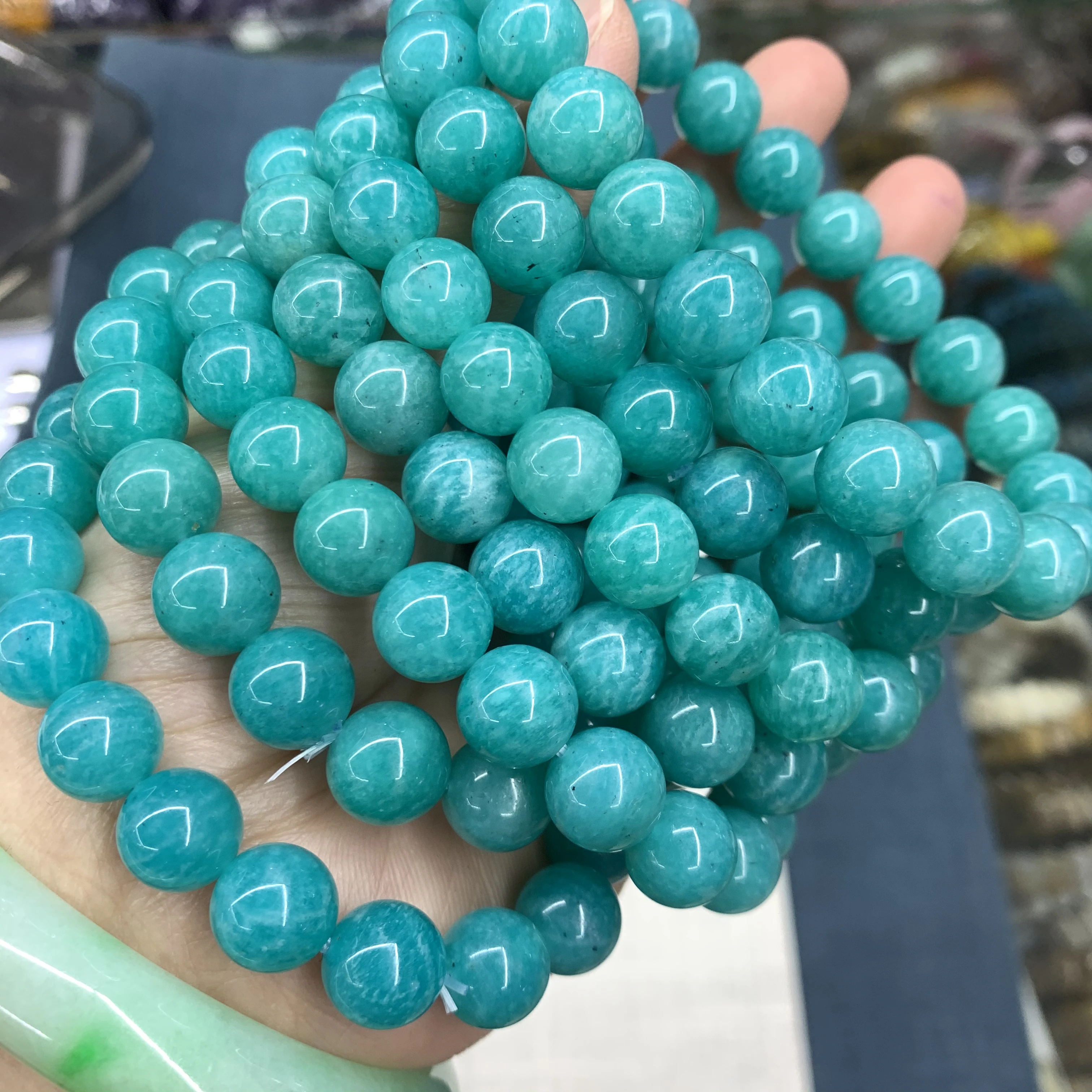 

Design Natural Amazonite 10mm Stone Round Green Necklace Hand String Bracelet Jewelry Gem Jewelry Female Male Wholesale!