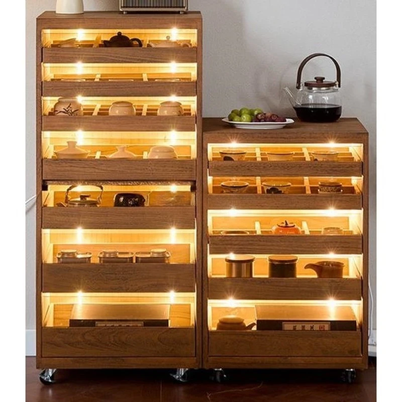 

Solid wood dental cabinet with lamp Living room multi-layer drawer cabinet