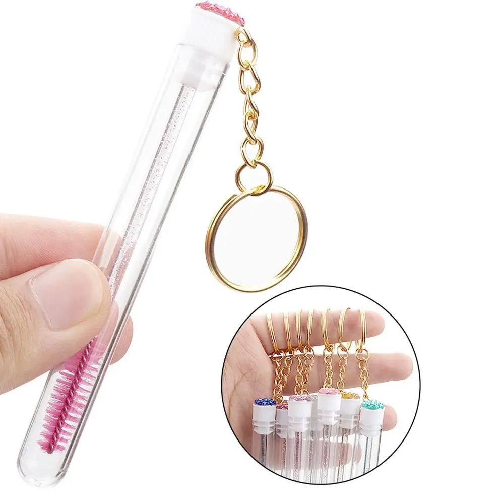5PCS  Tube Eyelash Makeup Brush Eyebrow Comb Gold Keychain Fur Ball Decorate Eyelashes Spoolie Brushes Lash Extension Microbrush