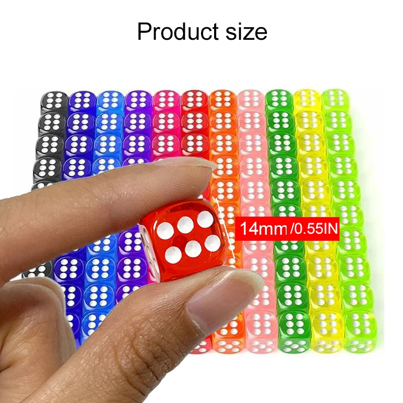 10/20/50 Pack Colorful Transparent Dice Assorted Bright Colors for Board Games Math Teaching Party Favors Family Game Night TMZ