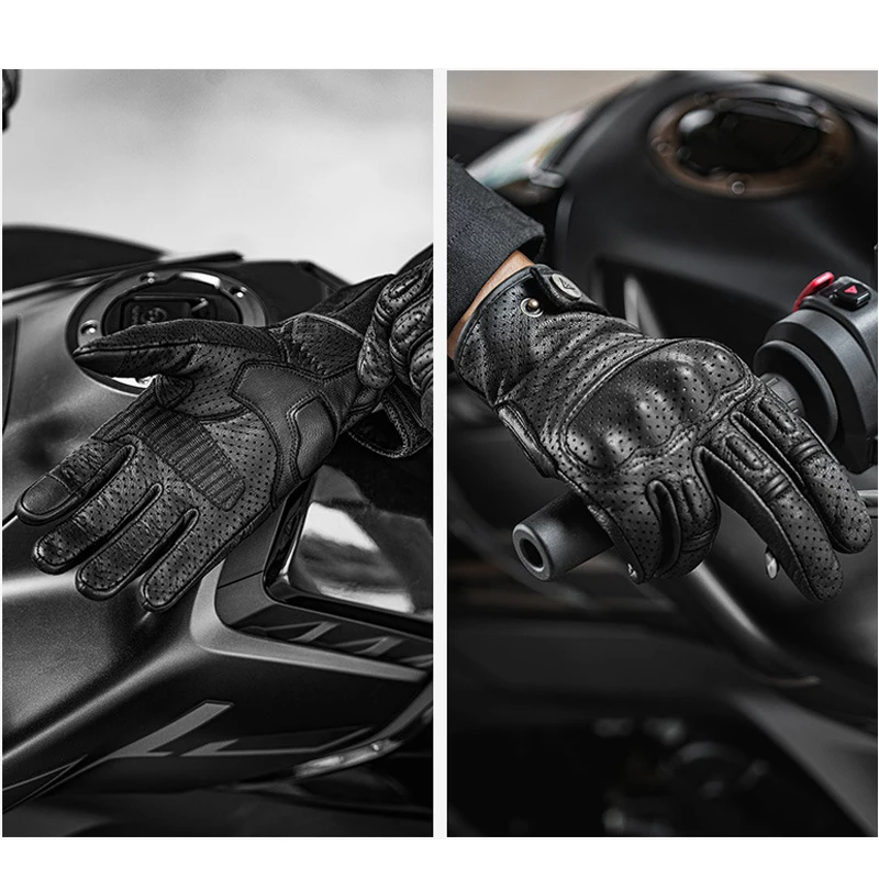 Summer Motorcycle Fingerless Gloves Accessories Goatskin Leather Half Finger Gloves Motocross Gloves 4