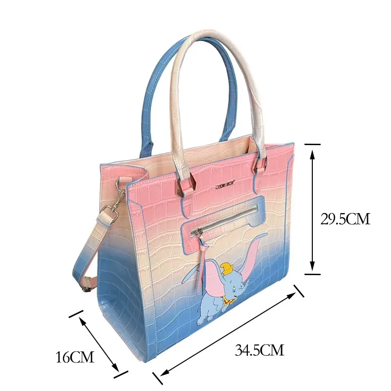 Disney PU Leather Color Blocking Dumbo Ladies Shoulder Travel Bag Gradient Color Women Tote Messenger Handbag For Female