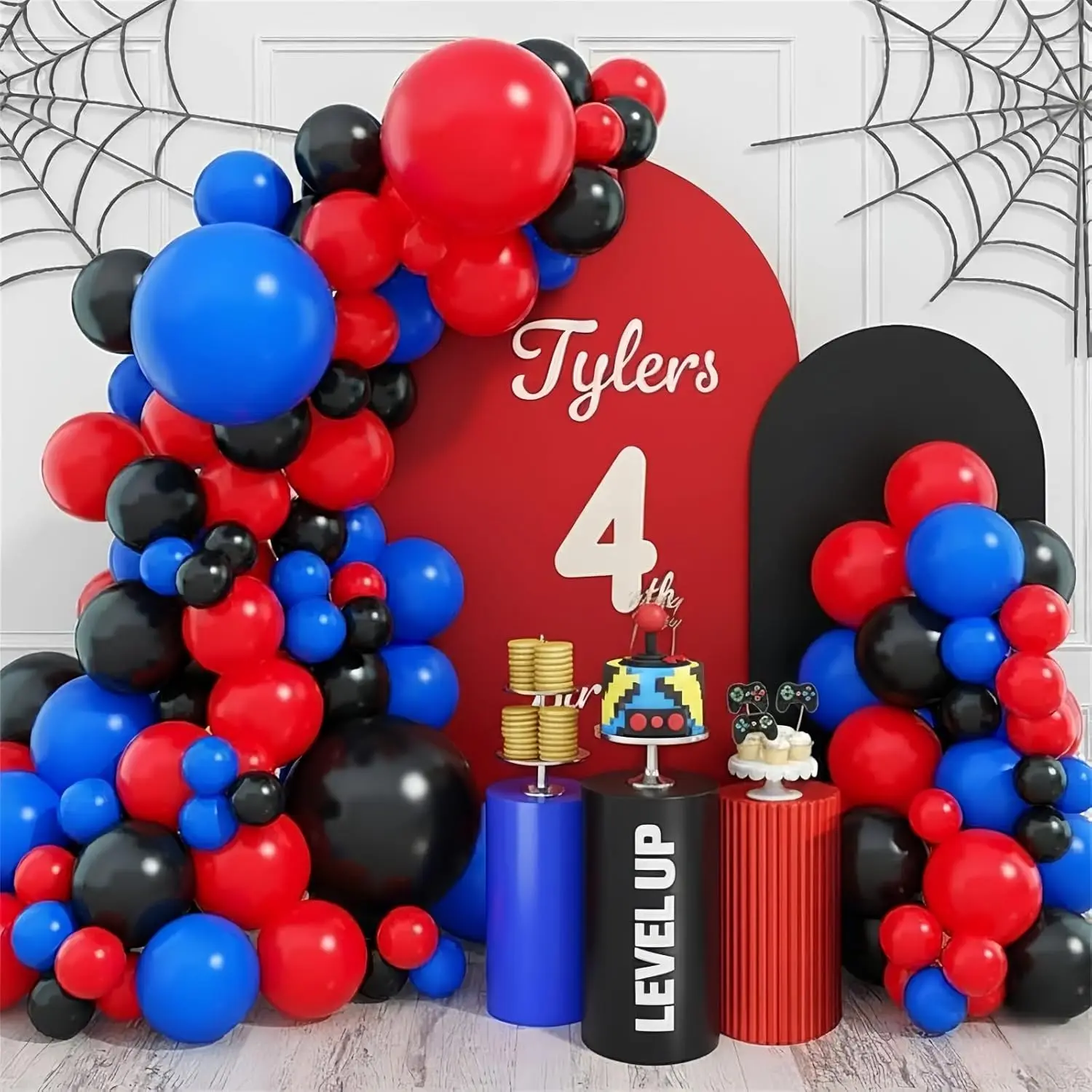 110-teiliges Rot-Schwarz-Blaues Latex-Ballon-Girlanden-Set für Superhelden-Spinnen-Party Jungen Kinder Geburtstag Abschlussfeier Dekoration