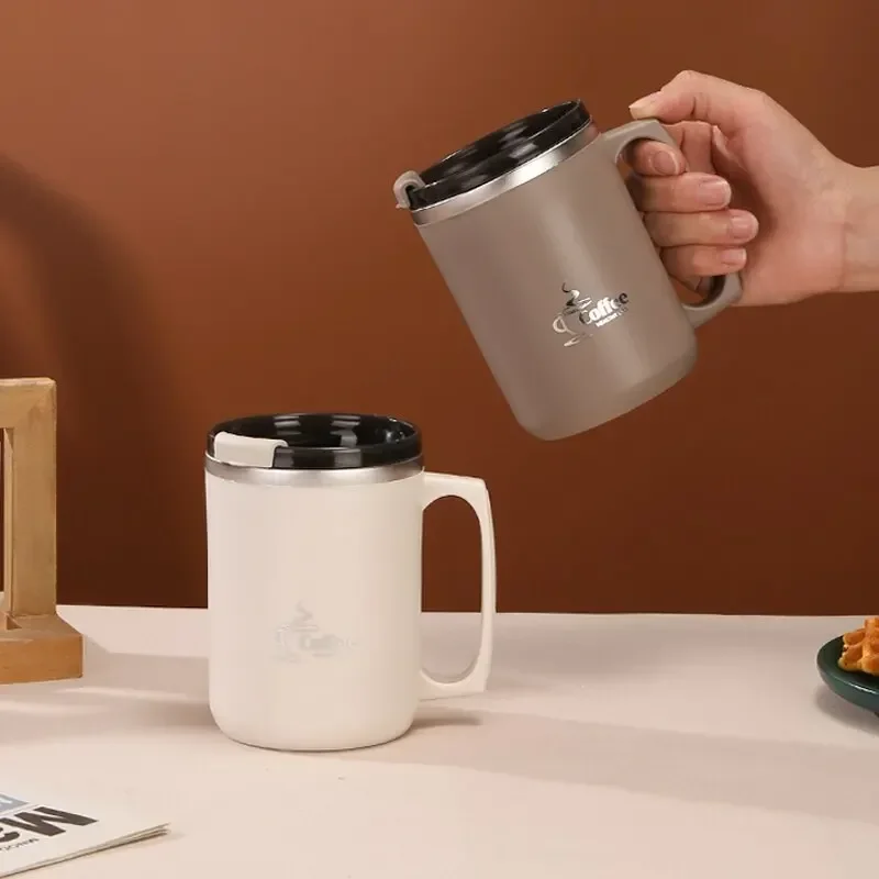 Stainless Steel Milk Coffee Cup with Handle, Double-layer Vacuum Travel Cup Suitable for Home Office Travel and Camping