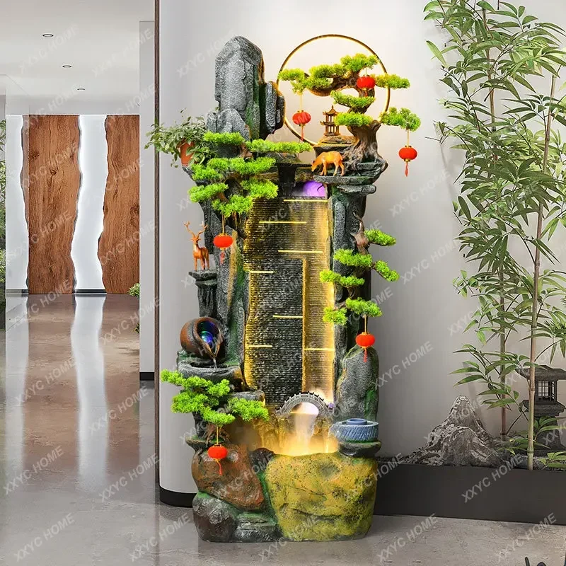 Fake Mountain Water Fountain Landscape Circulating Water Fish Pond Feng Shui Wheel Floor-standing Wealth-Attracting Ornament