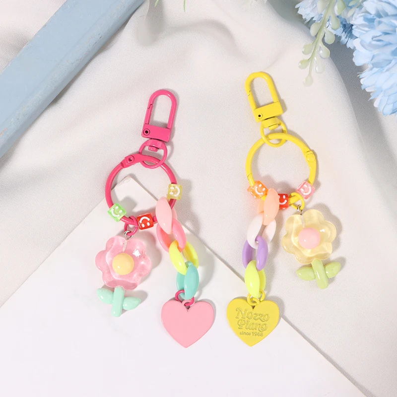 Cute Tulip Key Chain Flower Pendant Love Key Ring Backpack Car Charms Decoration Bag Accessories