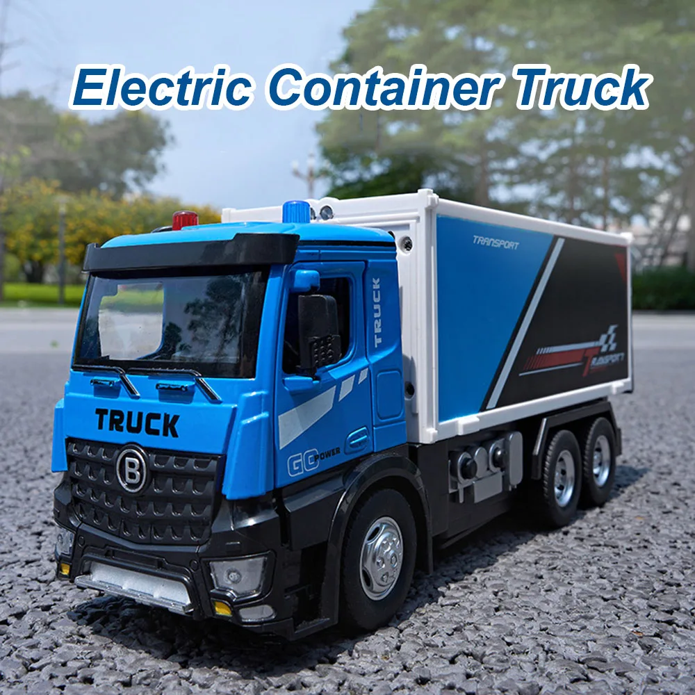 

1:24 Electric Container Truck Flat Car Alloy Diecast Model Toys Doors Opened with Sound Light Miniature Vehices Children's Gifts
