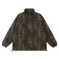 Qinglin Autumn American Style Vintage Leopard Slip Design Sensibility Stand Collar Jacket For Men And Women Casual Loose Fit Cou